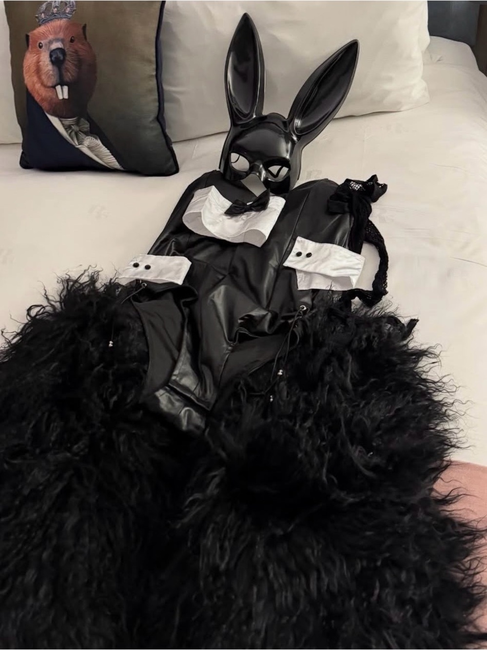 Black Bunny Costume with White Accents - adult Costume